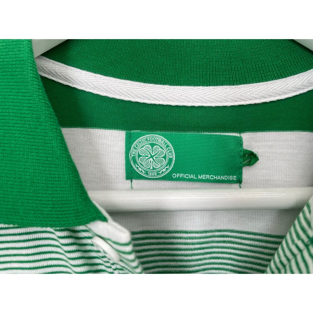 Celtic Football Club Soccer Stripped Polo Size Medium Green White Sports - Picture 3 of 6